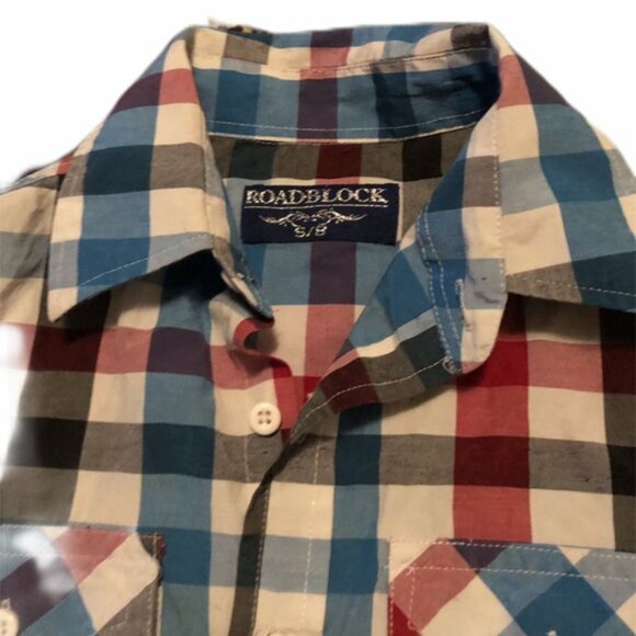 Roadblock Boys Button Down Plaid Shirt Size S/8  Short Sleeve Multicolor Pockets - Picture 3 of 4